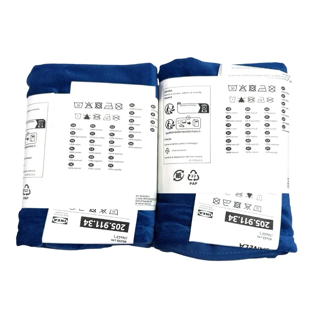 IKEA SANELA Cushion Cover Blue Cotton Velvet 16x23